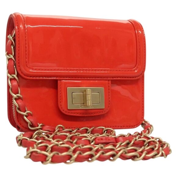 CHANEL Chain Shoulder Wallet Enamel Orange Gold - Picture 1 of 16